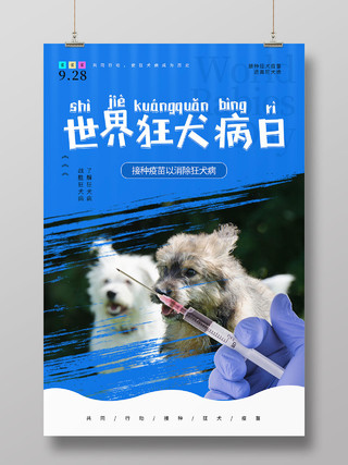 蓝色简约风世界狂犬病日接种疫苗海报世界狂犬病日海报